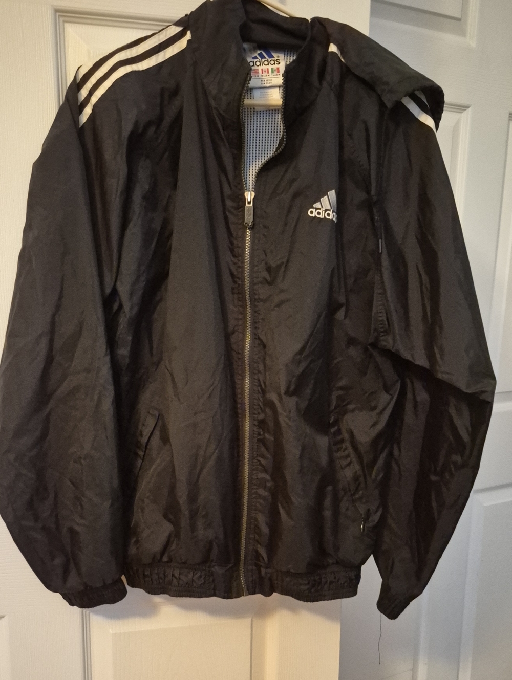 adidas Black Windbreaker Jacket with White Shoulder Stripes